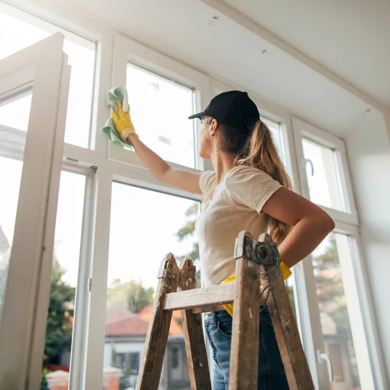 woman cleaning window